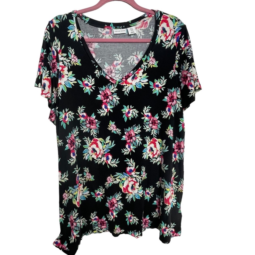 Tabitha Webb Floral Tunic Flutter Short Sleeve Plus 1X